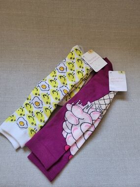 2 Knee High Hi Socks NEW Chicks Eggs Fun Socks Ice Cream Cone Whimsy Cute